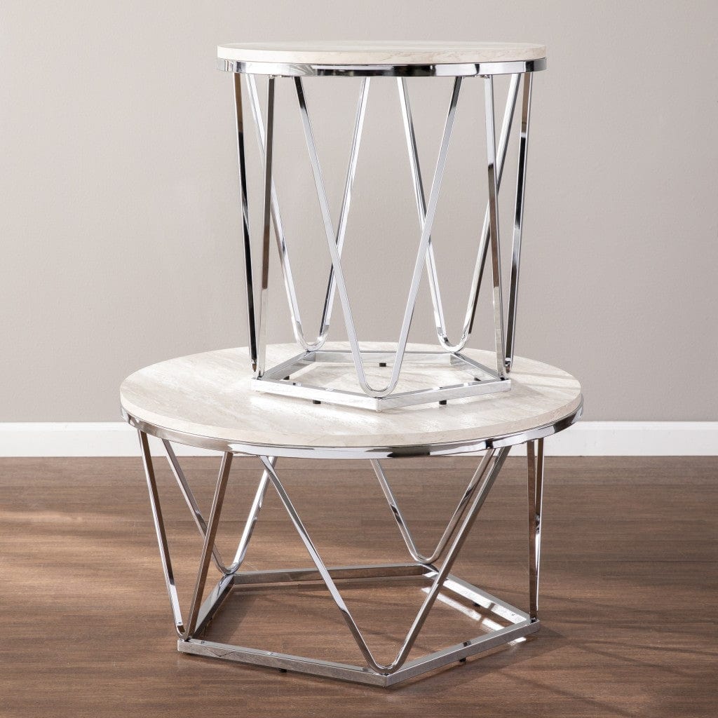 33" Silver Manufactured Wood And Metal Round Coffee Table - Homeroots - Flyclothing LLC