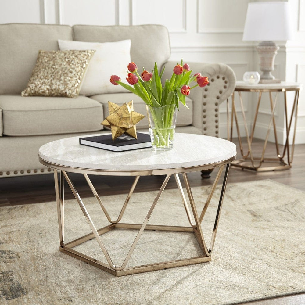 33" Champagne Solid Manufactured Wood And Metal Round Coffee Table - Homeroots - Flyclothing LLC