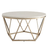 33" Champagne Solid Manufactured Wood And Metal Round Coffee Table - Homeroots