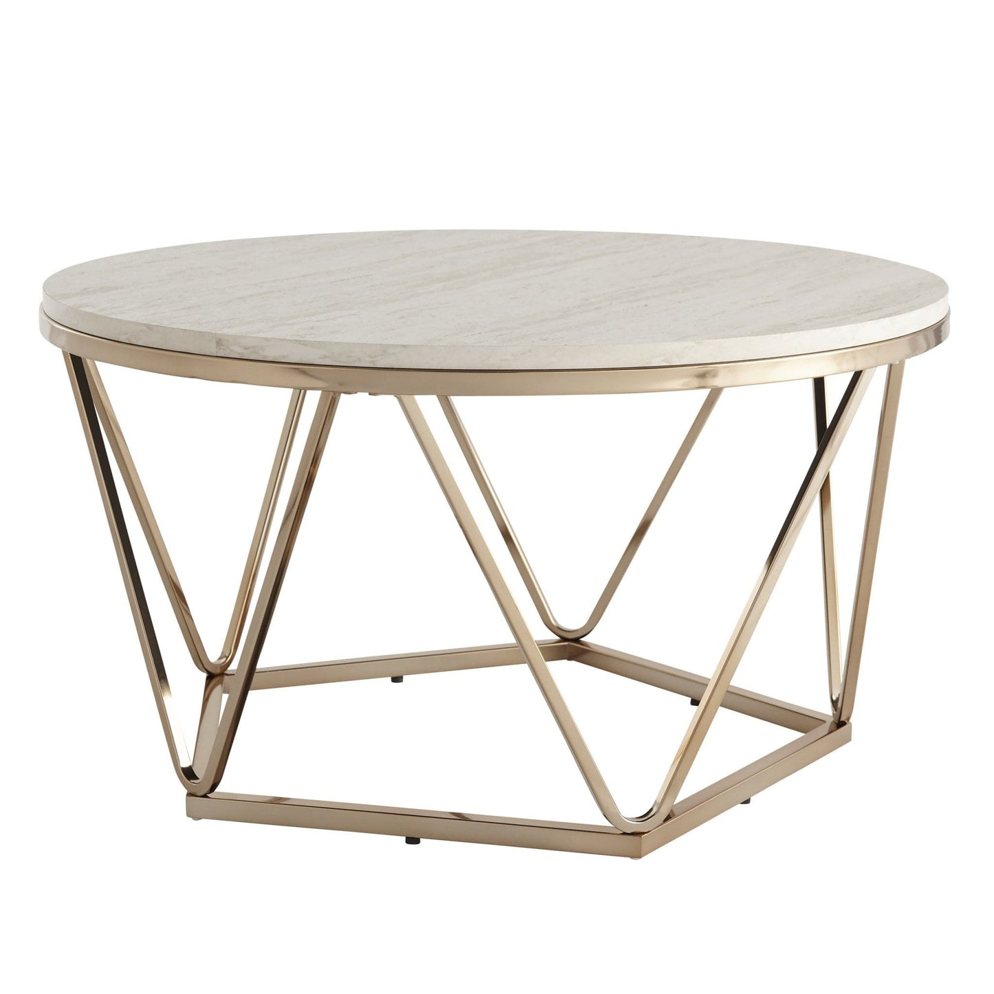 33" Champagne Solid Manufactured Wood And Metal Round Coffee Table - Homeroots - Flyclothing LLC
