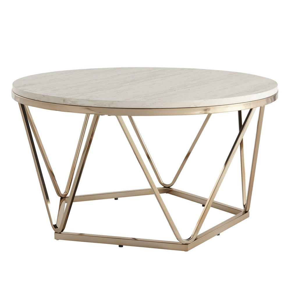 33" Champagne Solid Manufactured Wood And Metal Round Coffee Table - Homeroots - Flyclothing LLC