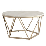 33" Champagne Solid Manufactured Wood And Metal Round Coffee Table - Homeroots