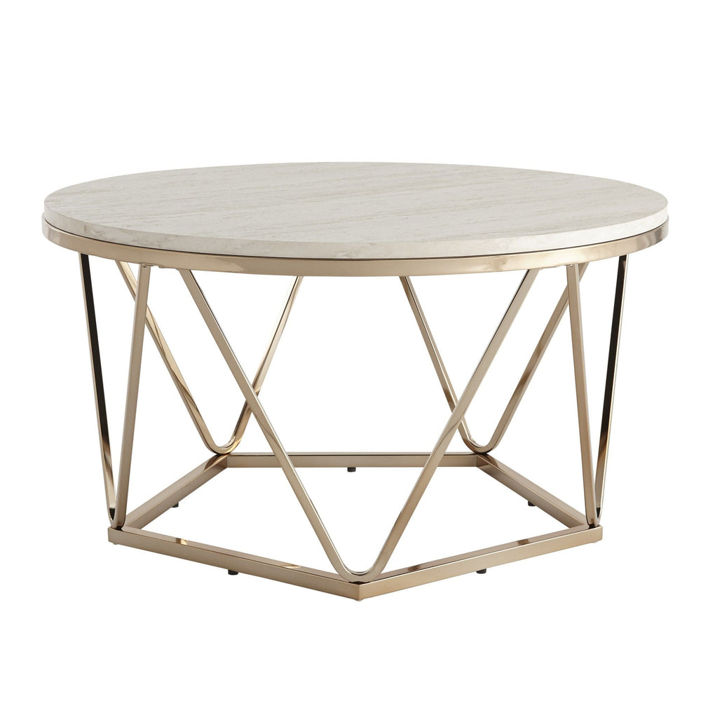 33" Champagne Solid Manufactured Wood And Metal Round Coffee Table - Homeroots - Flyclothing LLC