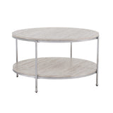 33" Chrome Faux Marble And Metal Round Coffee Table - Homeroots