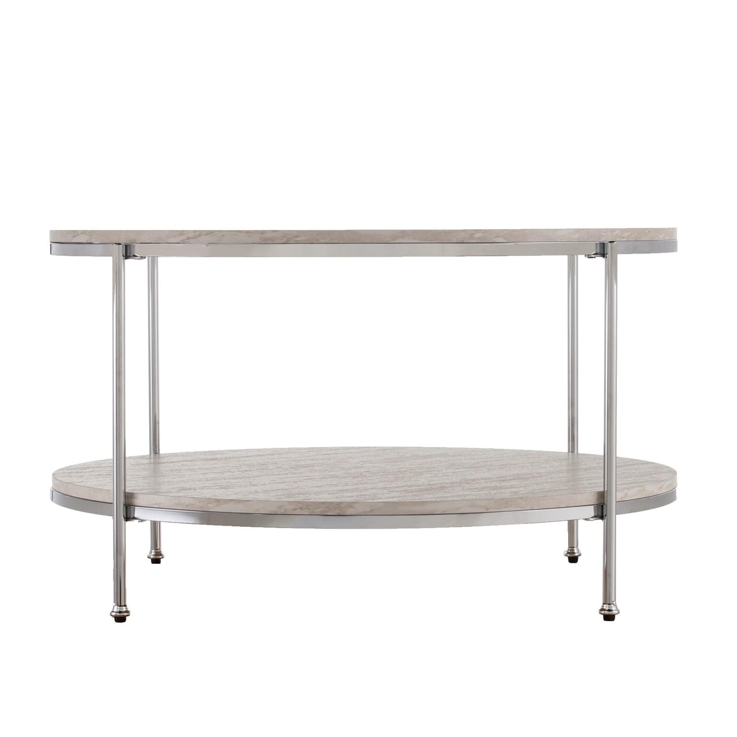 33" Chrome Faux Marble And Metal Round Coffee Table - Homeroots - Flyclothing LLC