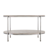 33" Chrome Faux Marble And Metal Round Coffee Table - Homeroots - Flyclothing LLC