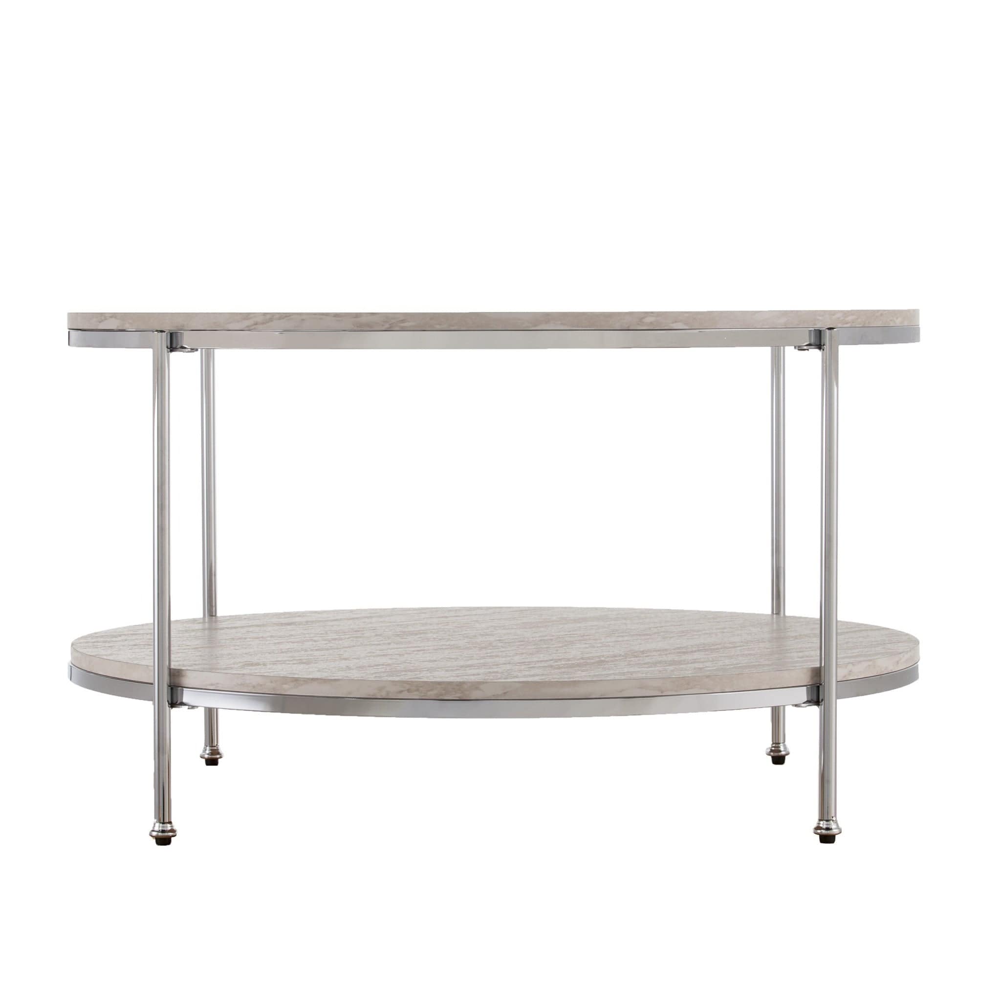 33" Chrome Faux Marble And Metal Round Coffee Table - Homeroots - Flyclothing LLC