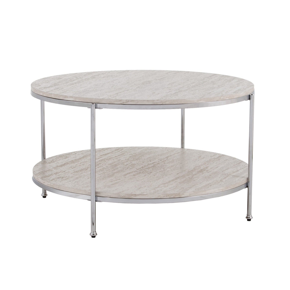 33" Chrome Faux Marble And Metal Round Coffee Table - Homeroots - Flyclothing LLC