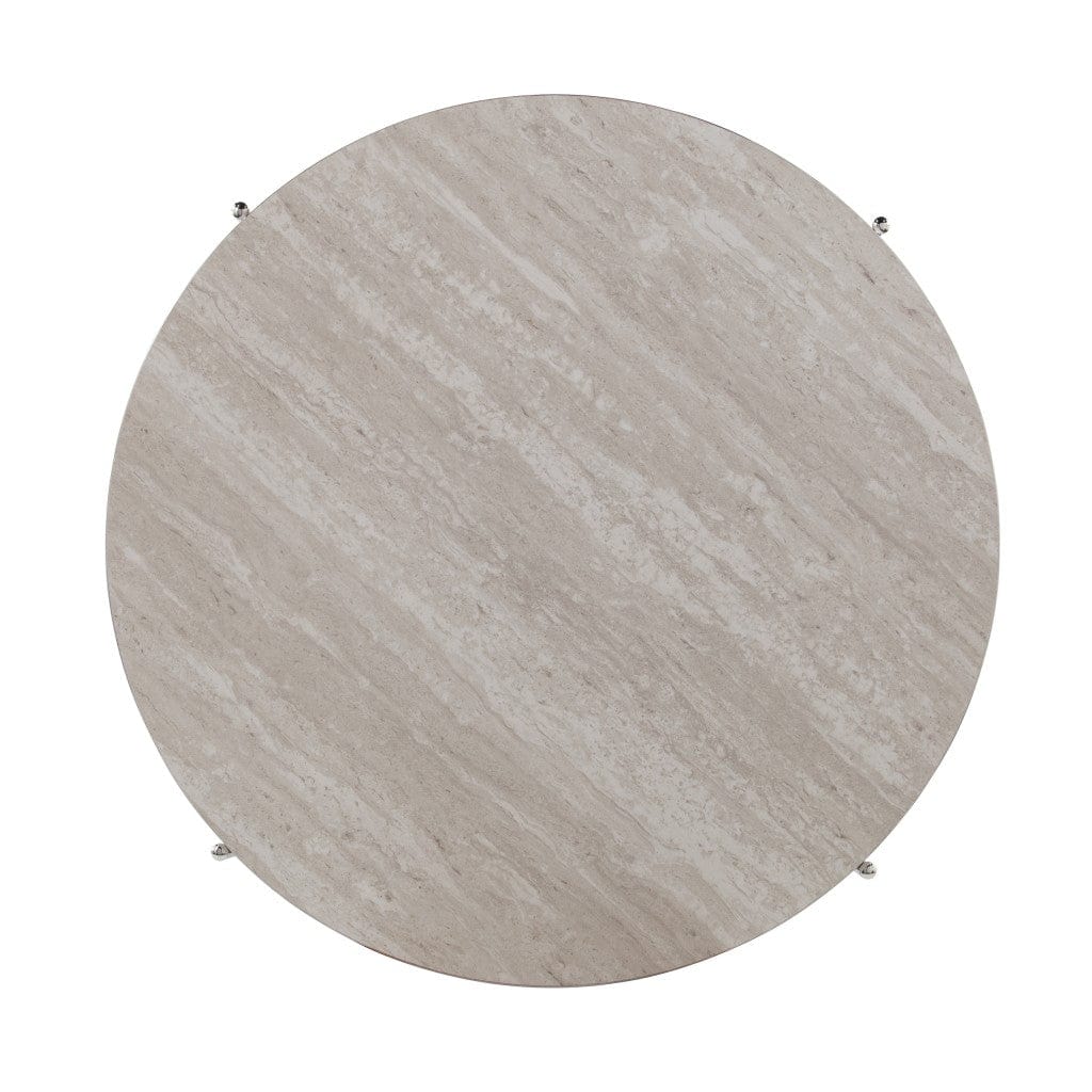 33" Chrome Faux Marble And Metal Round Coffee Table - Homeroots - Flyclothing LLC