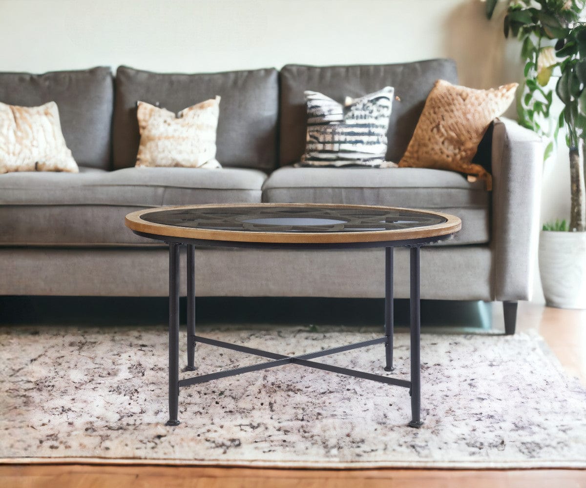 33" Floral Design Glass Top Round Coffee Table - Homeroots - Flyclothing LLC