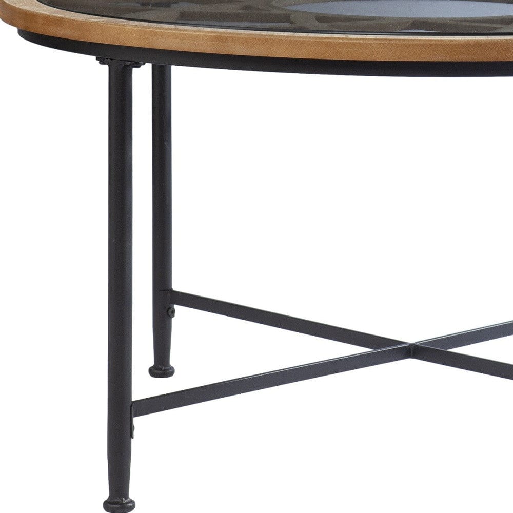 33" Floral Design Glass Top Round Coffee Table - Homeroots - Flyclothing LLC