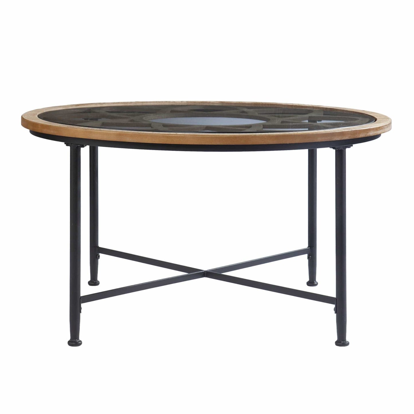 33" Floral Design Glass Top Round Coffee Table - Homeroots - Flyclothing LLC