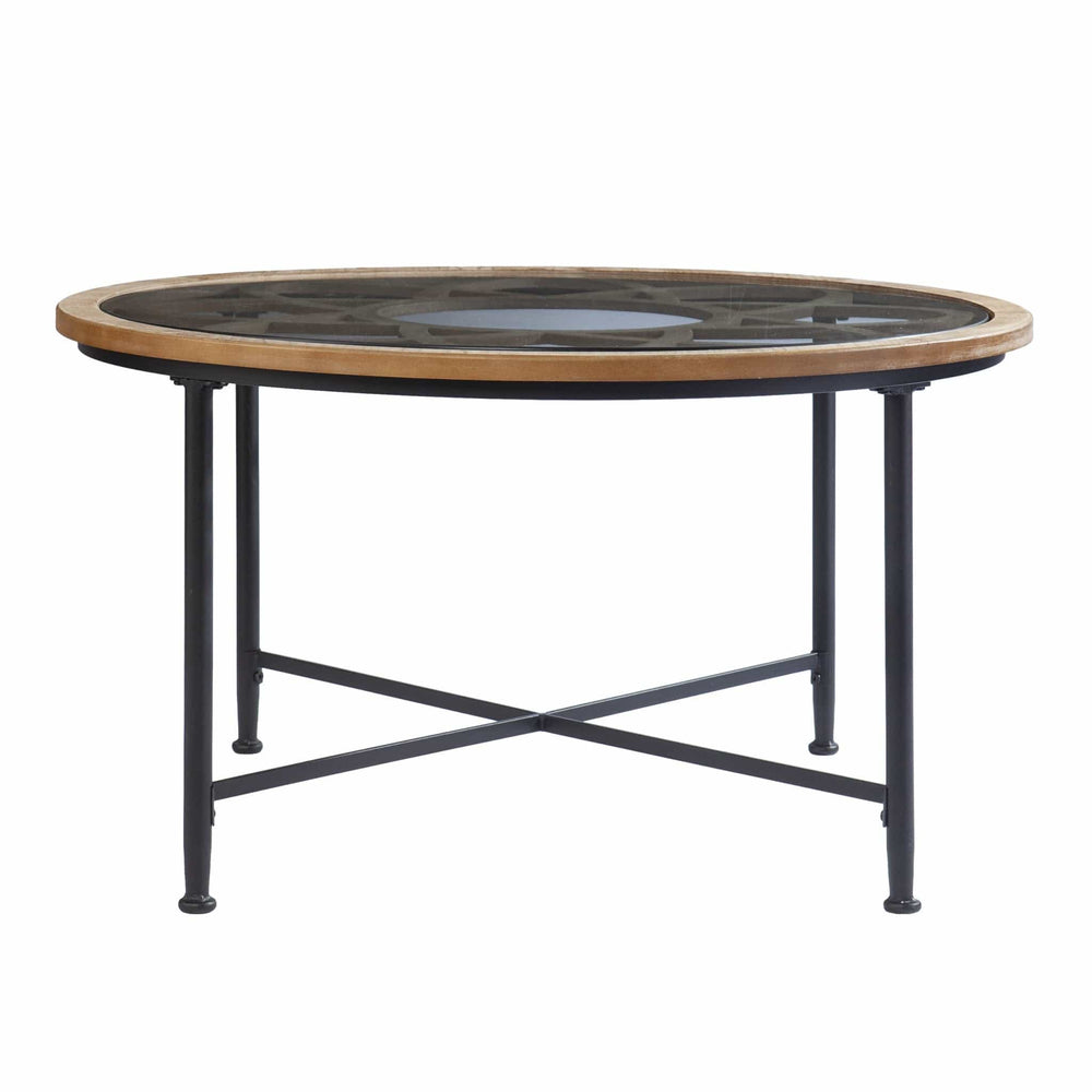 33" Floral Design Glass Top Round Coffee Table - Homeroots