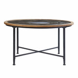 33" Floral Design Glass Top Round Coffee Table - Homeroots