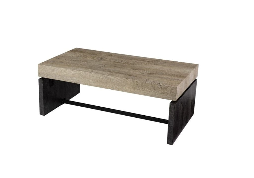 44" Natural and Black Chunky Manufactured Wood Rectangular Coffee Table - Homeroots - Flyclothing LLC