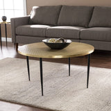 34" Black And Gold Embossed Metal Round Coffee Table - Homeroots - Flyclothing LLC