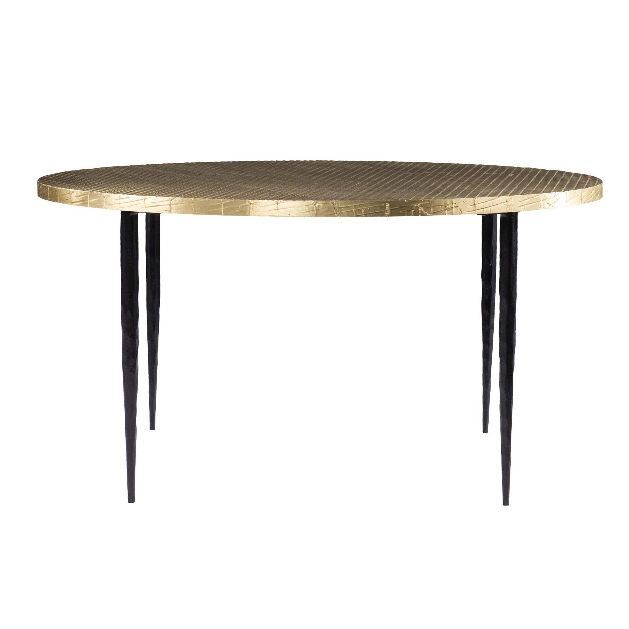 34" Black And Gold Embossed Metal Round Coffee Table - Homeroots - Flyclothing LLC