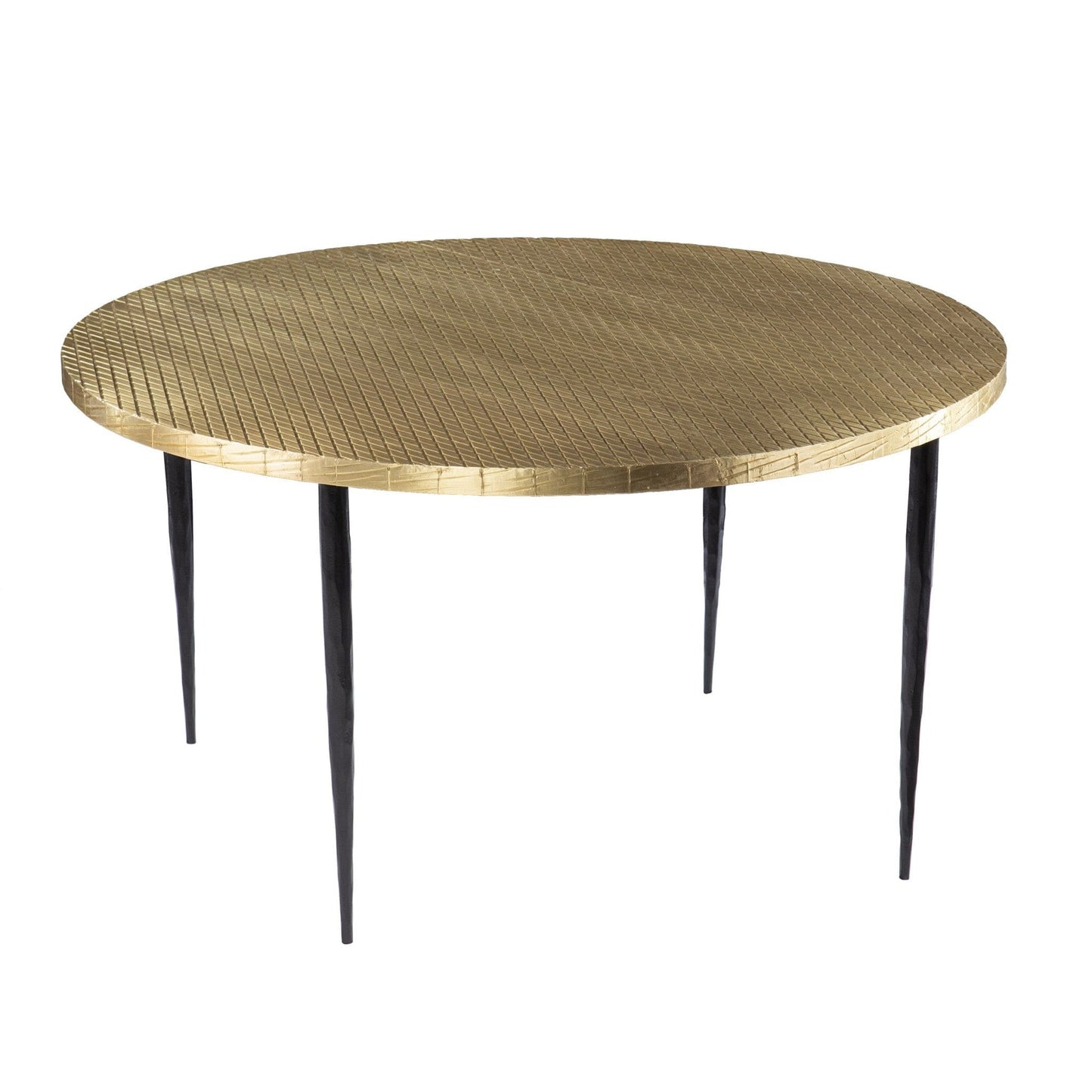 34" Black And Gold Embossed Metal Round Coffee Table - Homeroots - Flyclothing LLC