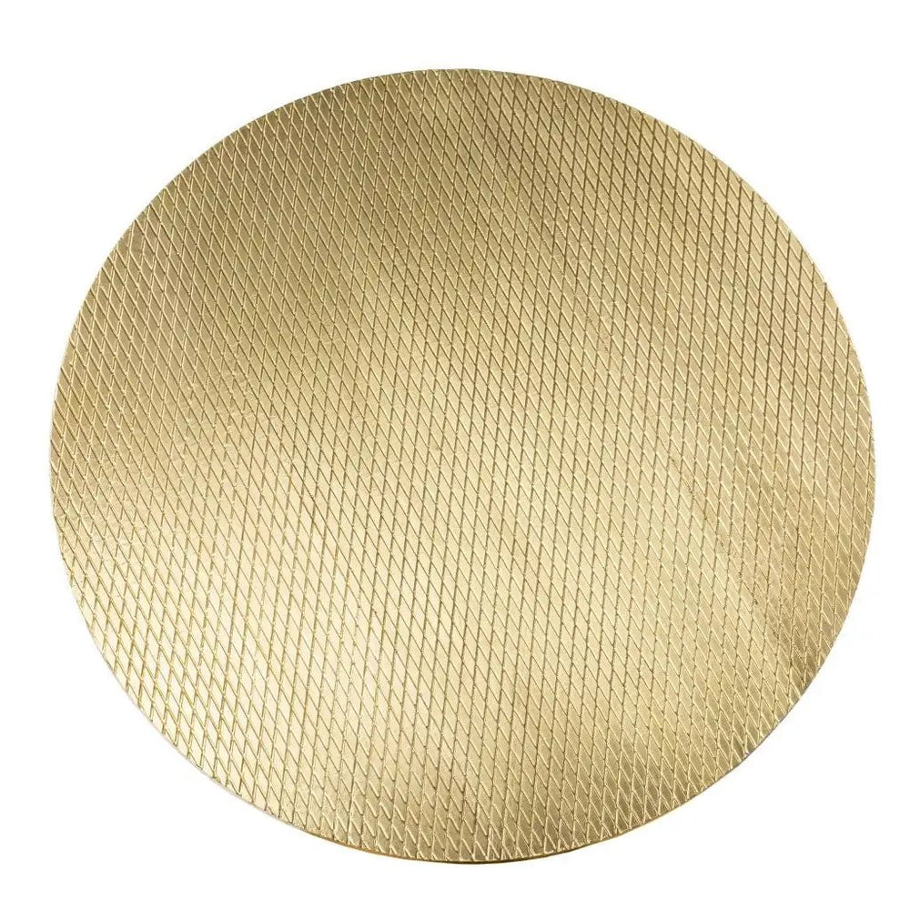 34" Black And Gold Embossed Metal Round Coffee Table - Homeroots