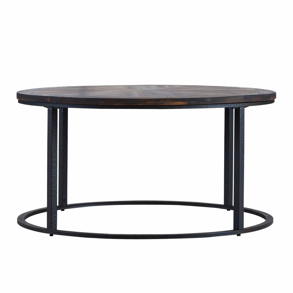 36" Natural And Brown Reclaimed Wood And Metal Round Coffee Table - Homeroots - Flyclothing LLC