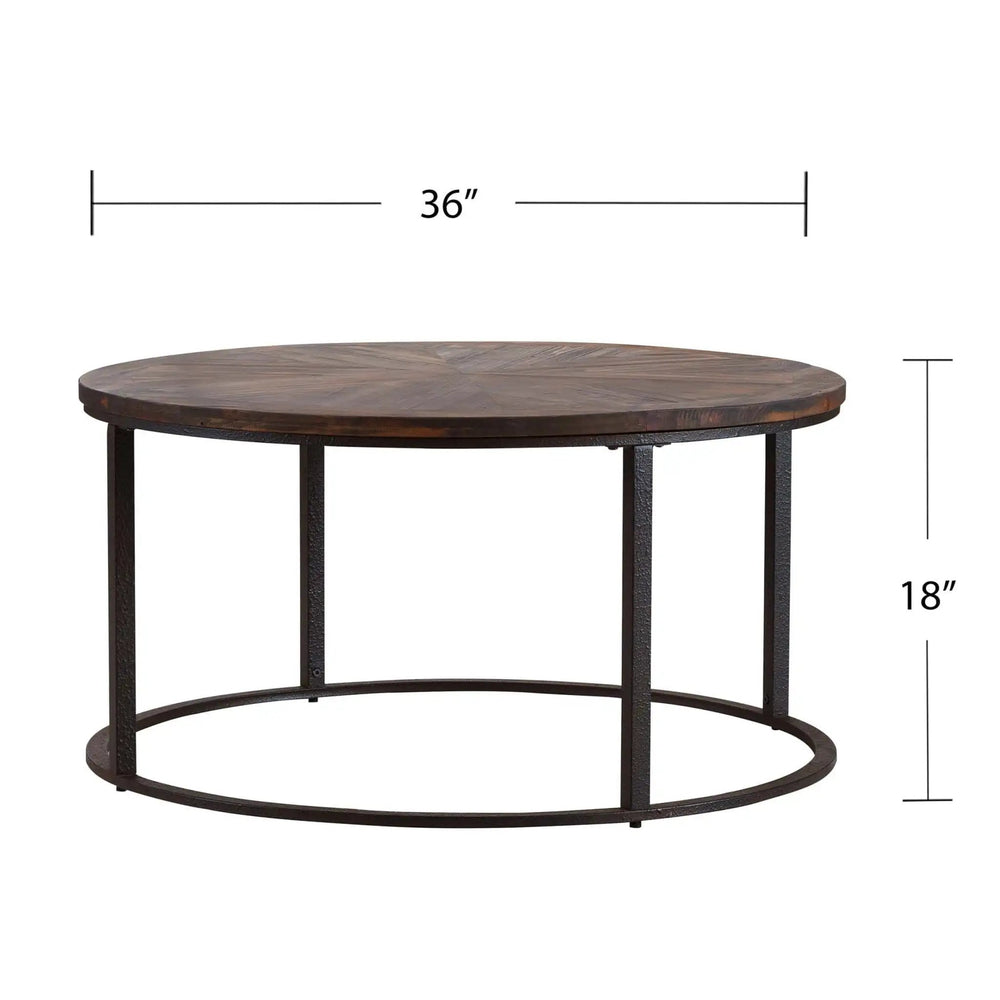 36" Natural And Brown Reclaimed Wood And Metal Round Coffee Table - Homeroots - Flyclothing LLC