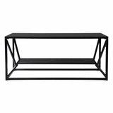 42" Black Glass Faux Marble And Metal Coffee Table With Shelf - Homeroots - Flyclothing LLC