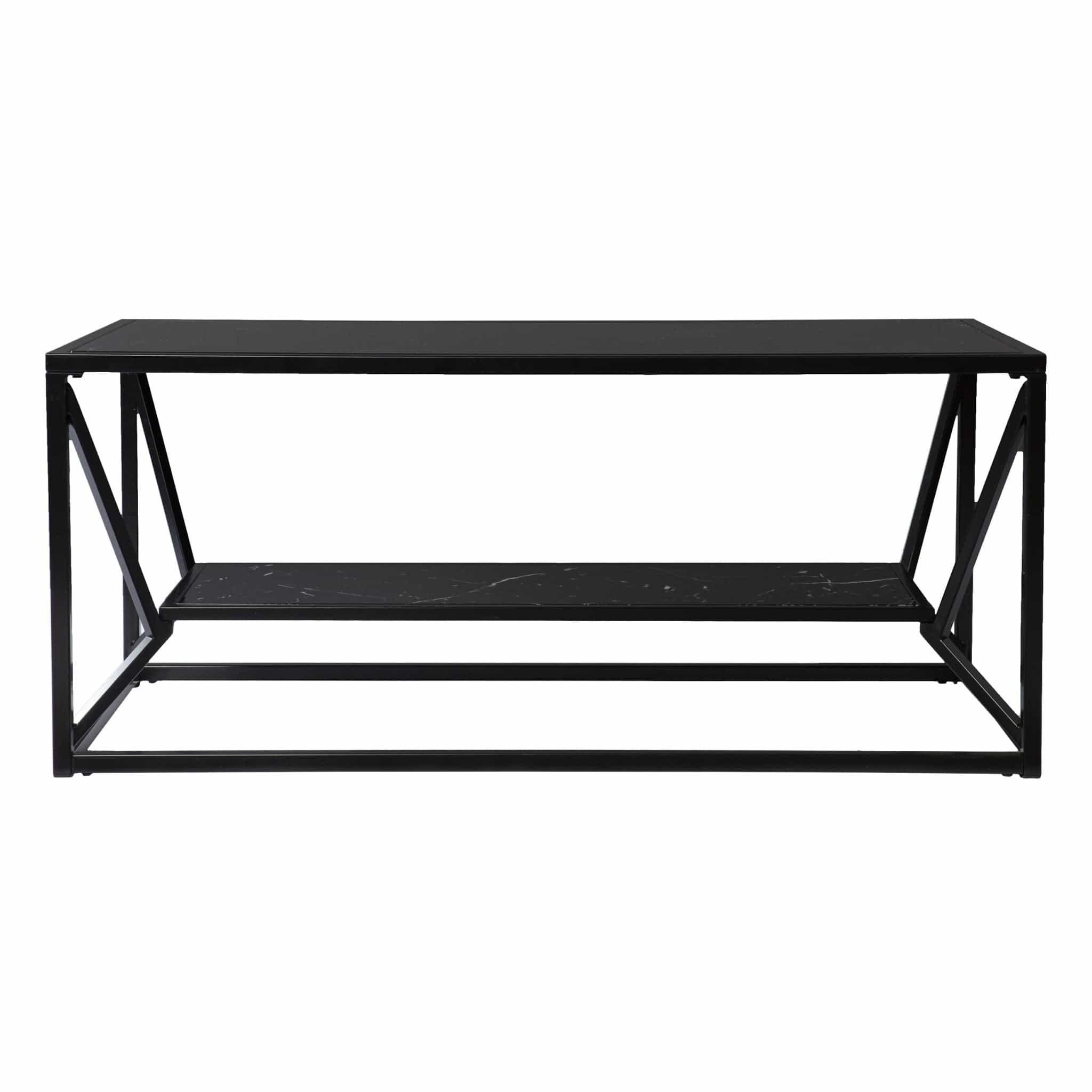 42" Black Glass Faux Marble And Metal Coffee Table With Shelf - Homeroots - Flyclothing LLC