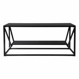 42" Black Glass Faux Marble And Metal Coffee Table With Shelf - Homeroots
