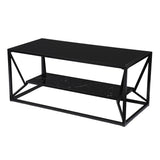 42" Black Glass Faux Marble And Metal Coffee Table With Shelf - Homeroots