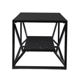 42" Black Glass Faux Marble And Metal Coffee Table With Shelf - Homeroots - Flyclothing LLC
