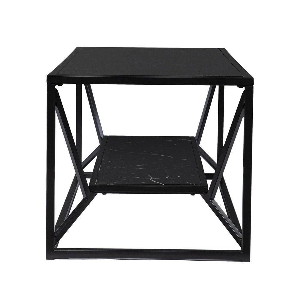42" Black Glass Faux Marble And Metal Coffee Table With Shelf - Homeroots - Flyclothing LLC