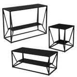 42" Black Glass Faux Marble And Metal Coffee Table With Shelf - Homeroots - Flyclothing LLC