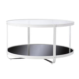 32" White Glass And Metal Two Tier Round Coffee Table - Homeroots