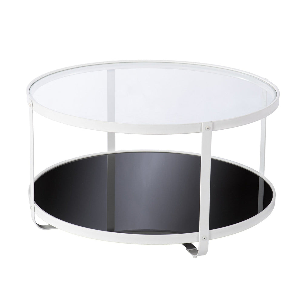 32" White Glass And Metal Two Tier Round Coffee Table - Homeroots - Flyclothing LLC