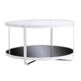 32" White Glass And Metal Two Tier Round Coffee Table - Homeroots - Flyclothing LLC