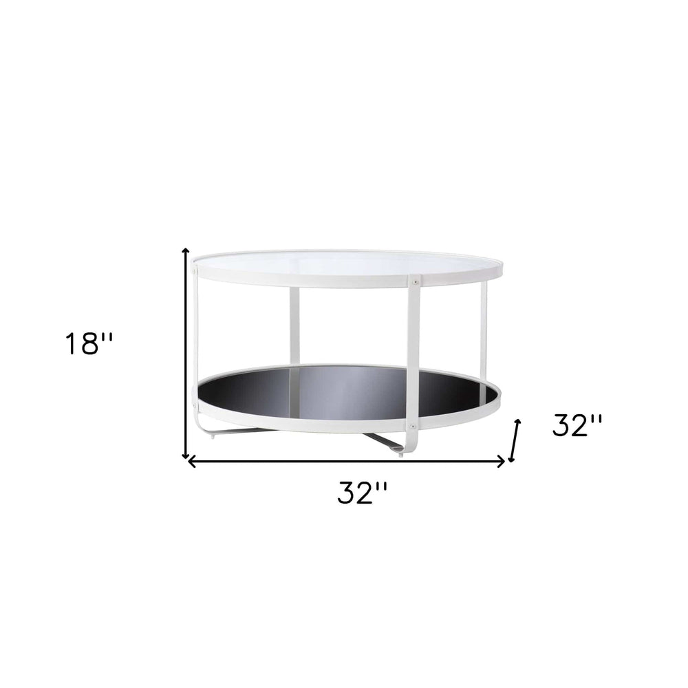 32" White Glass And Metal Two Tier Round Coffee Table - Homeroots - Flyclothing LLC