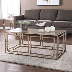 44" Champagne Glass And Metal Rectangular Coffee Table - Homeroots
