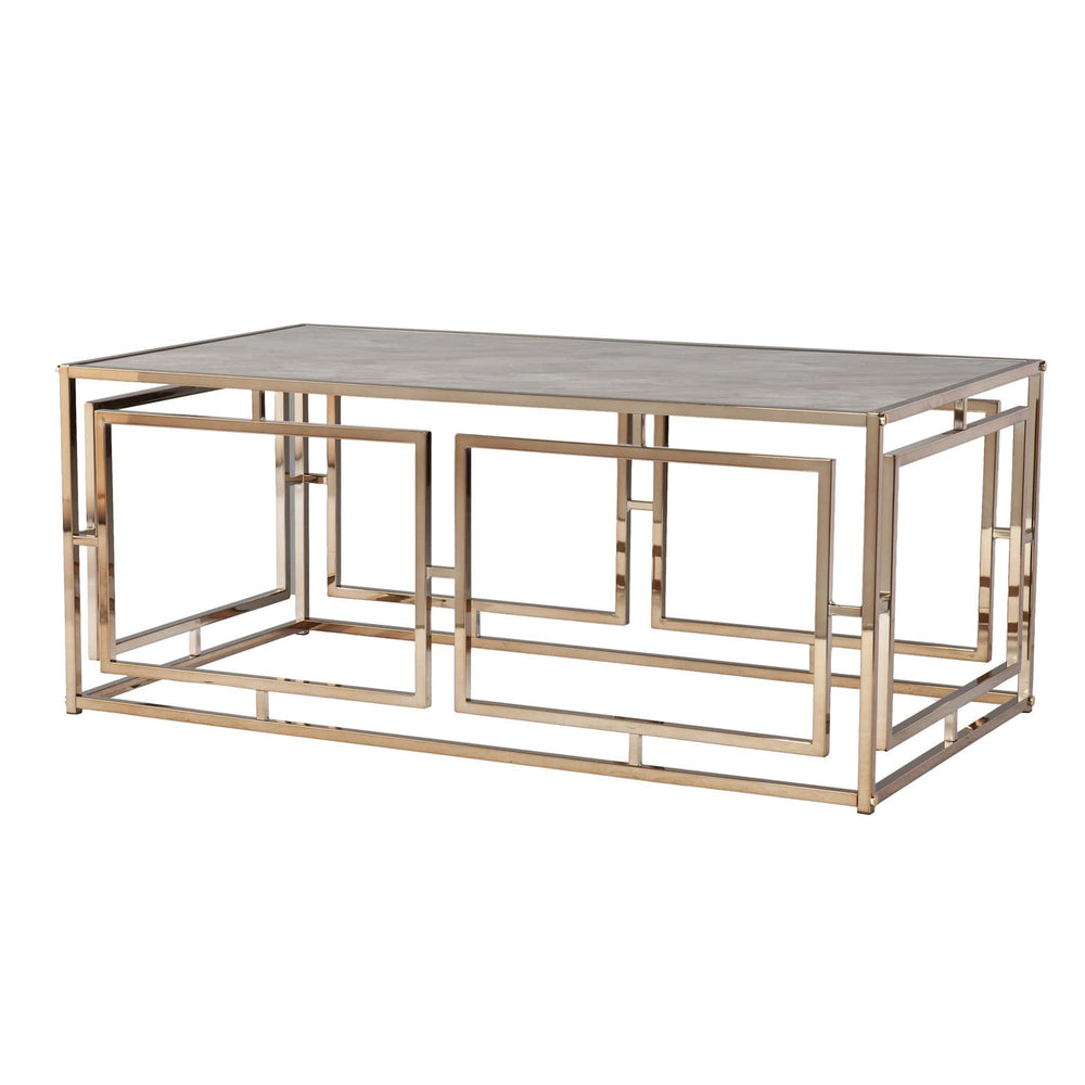44" Champagne Glass And Metal Rectangular Coffee Table - Homeroots - Flyclothing LLC