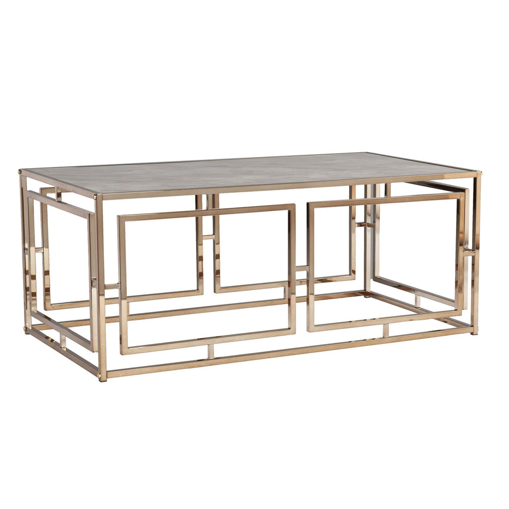 44" Champagne Glass And Metal Rectangular Coffee Table - Homeroots - Flyclothing LLC