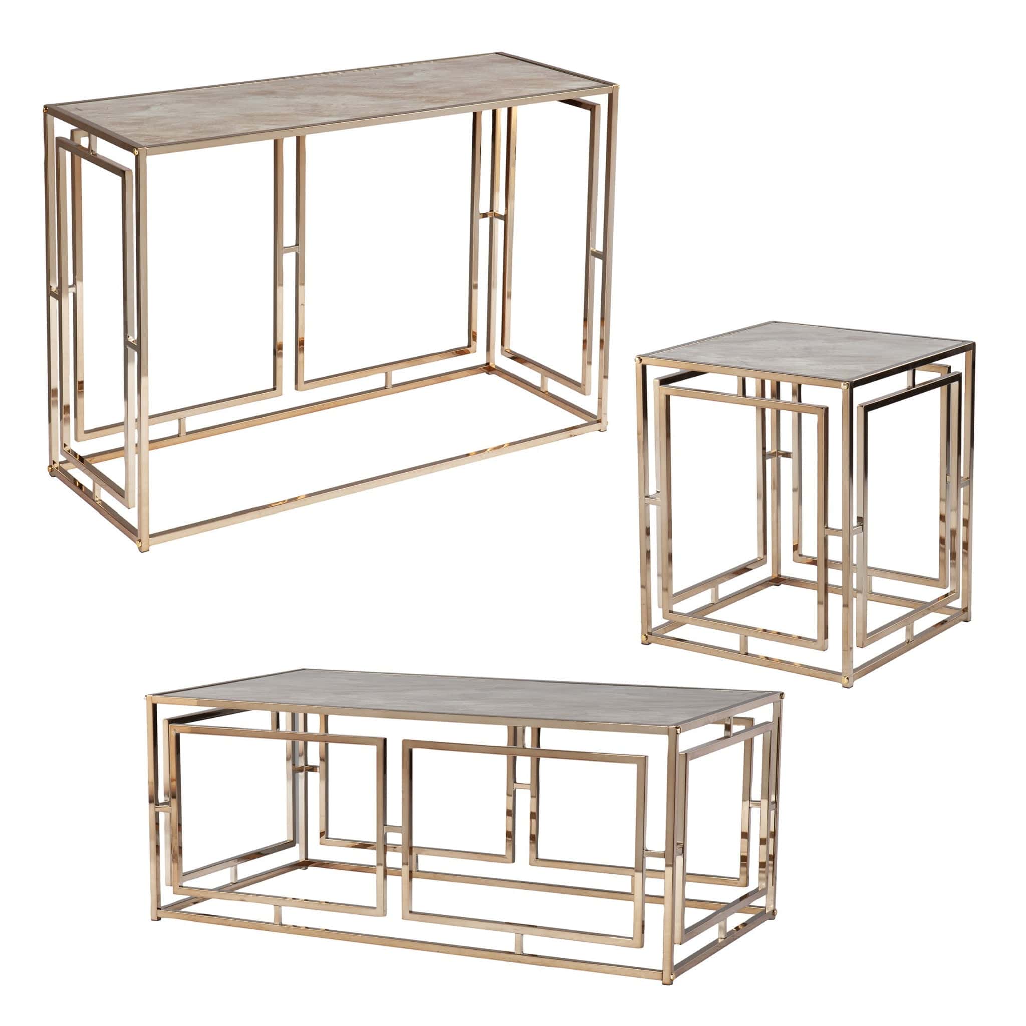 44" Champagne Glass And Metal Rectangular Coffee Table - Homeroots - Flyclothing LLC