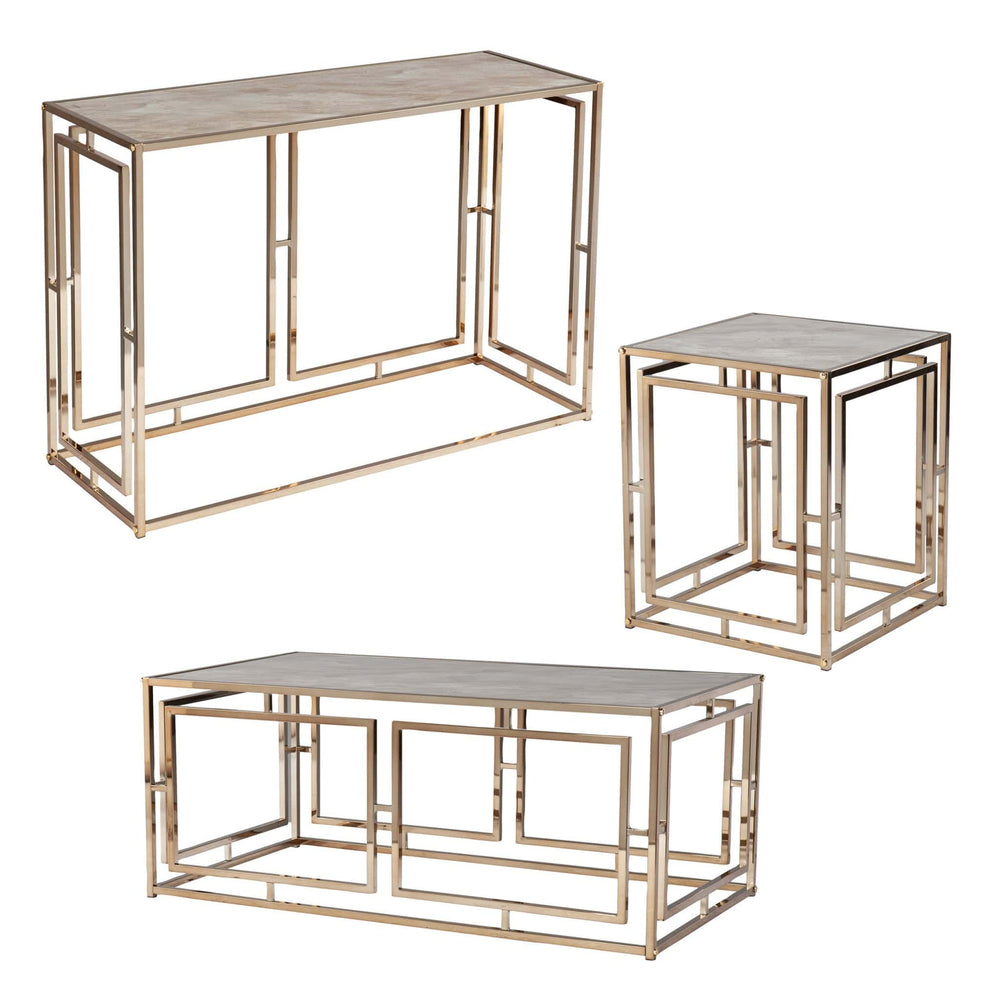 44" Champagne Glass And Metal Rectangular Coffee Table - Homeroots - Flyclothing LLC