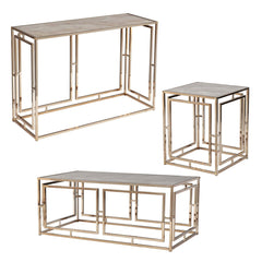 44" Champagne Glass And Metal Rectangular Coffee Table - Homeroots