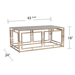 44" Champagne Glass And Metal Rectangular Coffee Table - Homeroots