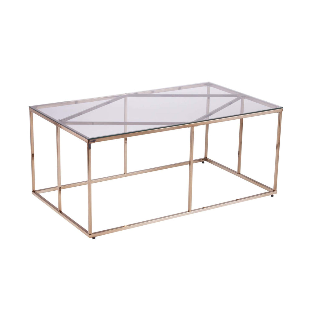 42" Champagne Glass And Metal Geometric Coffee Table - Homeroots - Flyclothing LLC