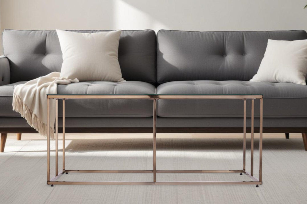 42" Champagne Glass And Metal Geometric Coffee Table - Homeroots