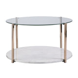 33" Gold Glam Glass And Faux Marble Two Tier Round Coffee Table - Homeroots