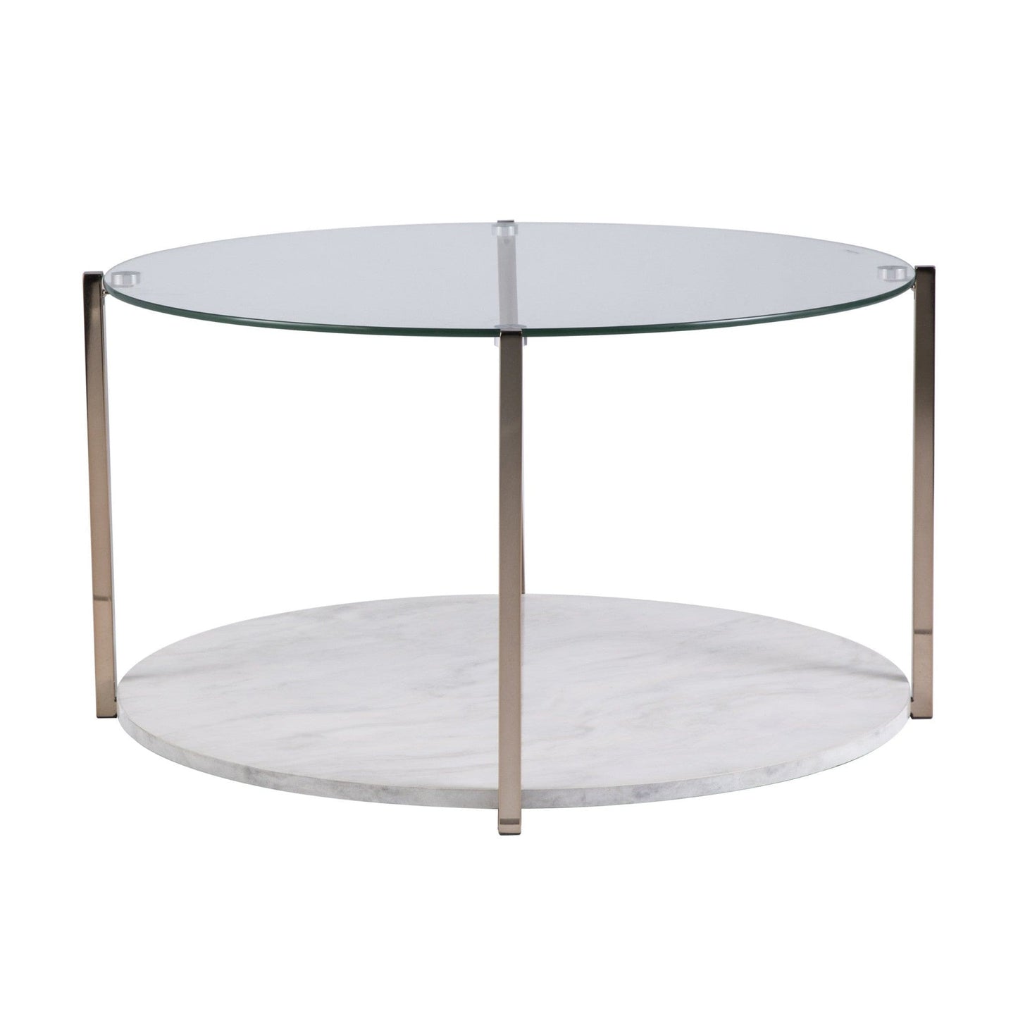 33" Gold Glam Glass And Faux Marble Two Tier Round Coffee Table - Homeroots - Flyclothing LLC