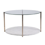 33" Gold Glam Glass And Faux Marble Two Tier Round Coffee Table - Homeroots - Flyclothing LLC