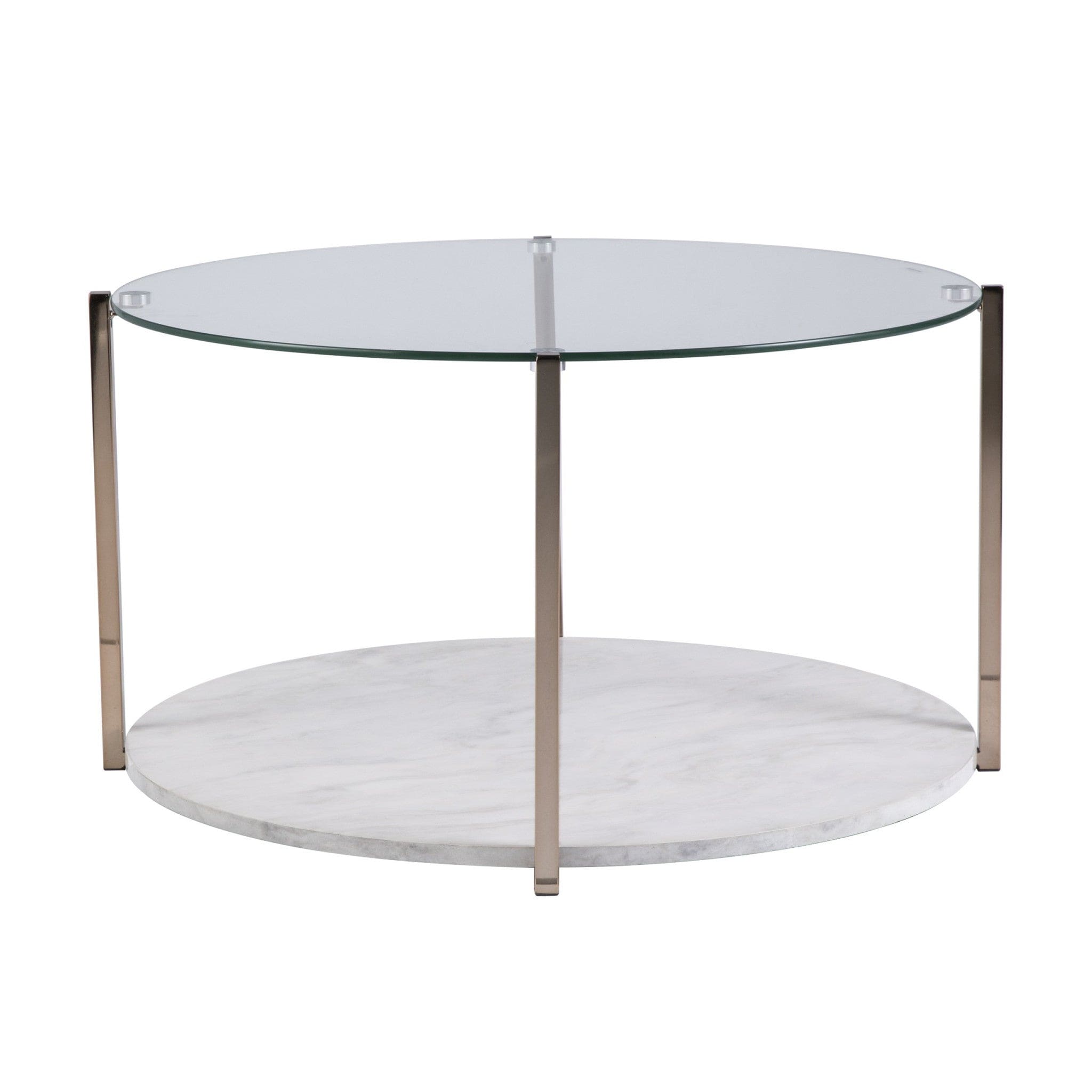 33" Gold Glam Glass And Faux Marble Two Tier Round Coffee Table - Homeroots - Flyclothing LLC