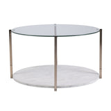 33" Gold Glam Glass And Faux Marble Two Tier Round Coffee Table - Homeroots